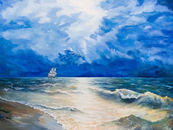 Oil painting on canvas - Sailboat under sail